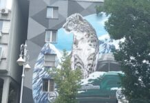 В Алматы восстановили мурал со снежным барсом