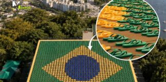 Когда продукт сам становится рекламой: Havaianas собрал флаг Бразилии из 4,5 тыс. пар шлепанцев