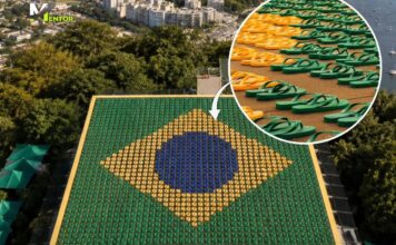 Когда продукт сам становится рекламой: Havaianas собрал флаг Бразилии из 4,5 тыс. пар шлепанцев